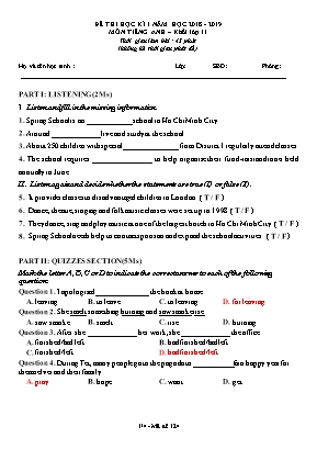 Đề thi học kỳ I môn tiếng Anh Lớp 11 - Mã đề 124 - Năm học 2018-2019